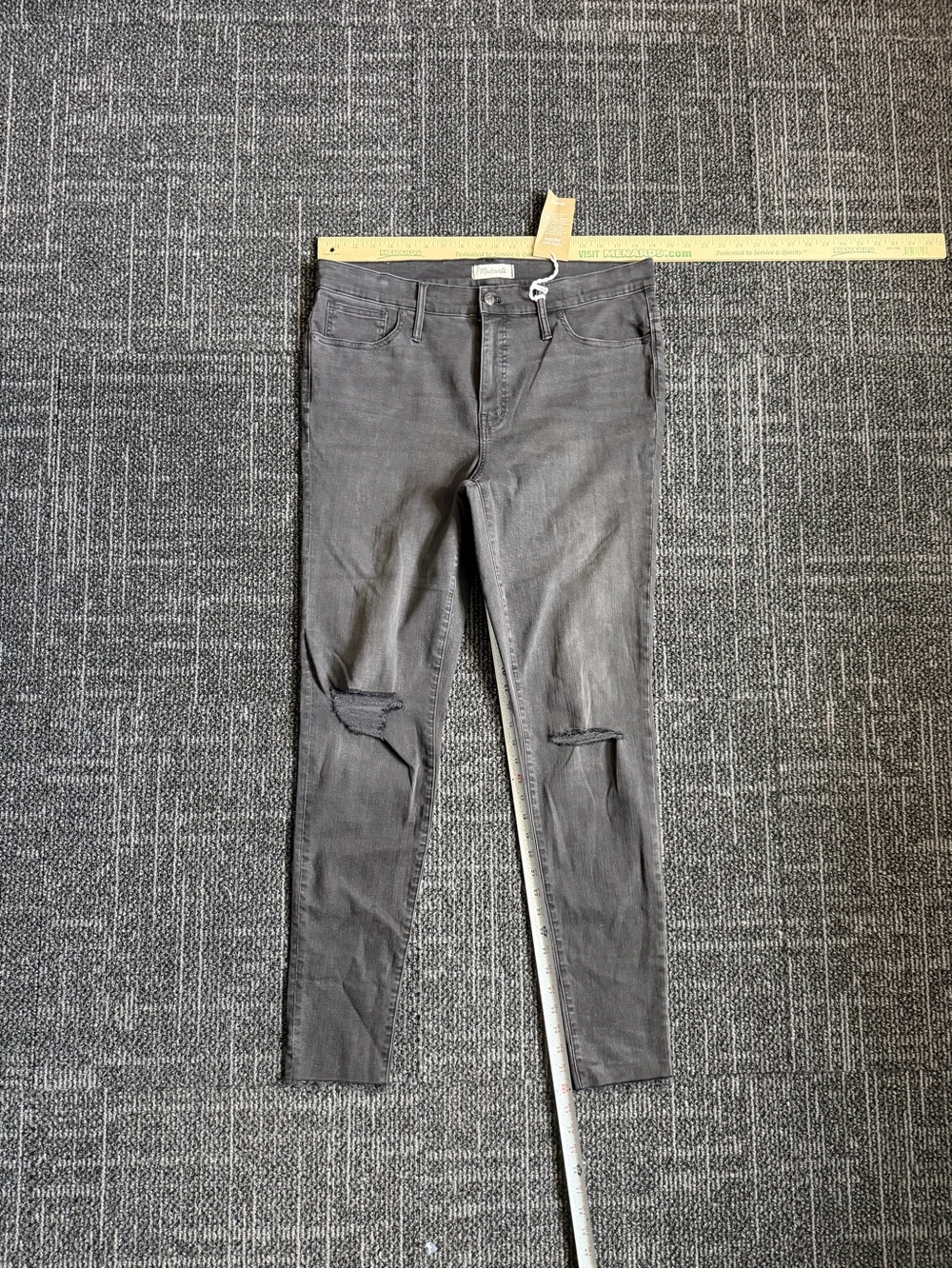 Madewell 9” High Rise Skinny Jeans Women’s 34 Tall Black Destroyed Stretch NWT